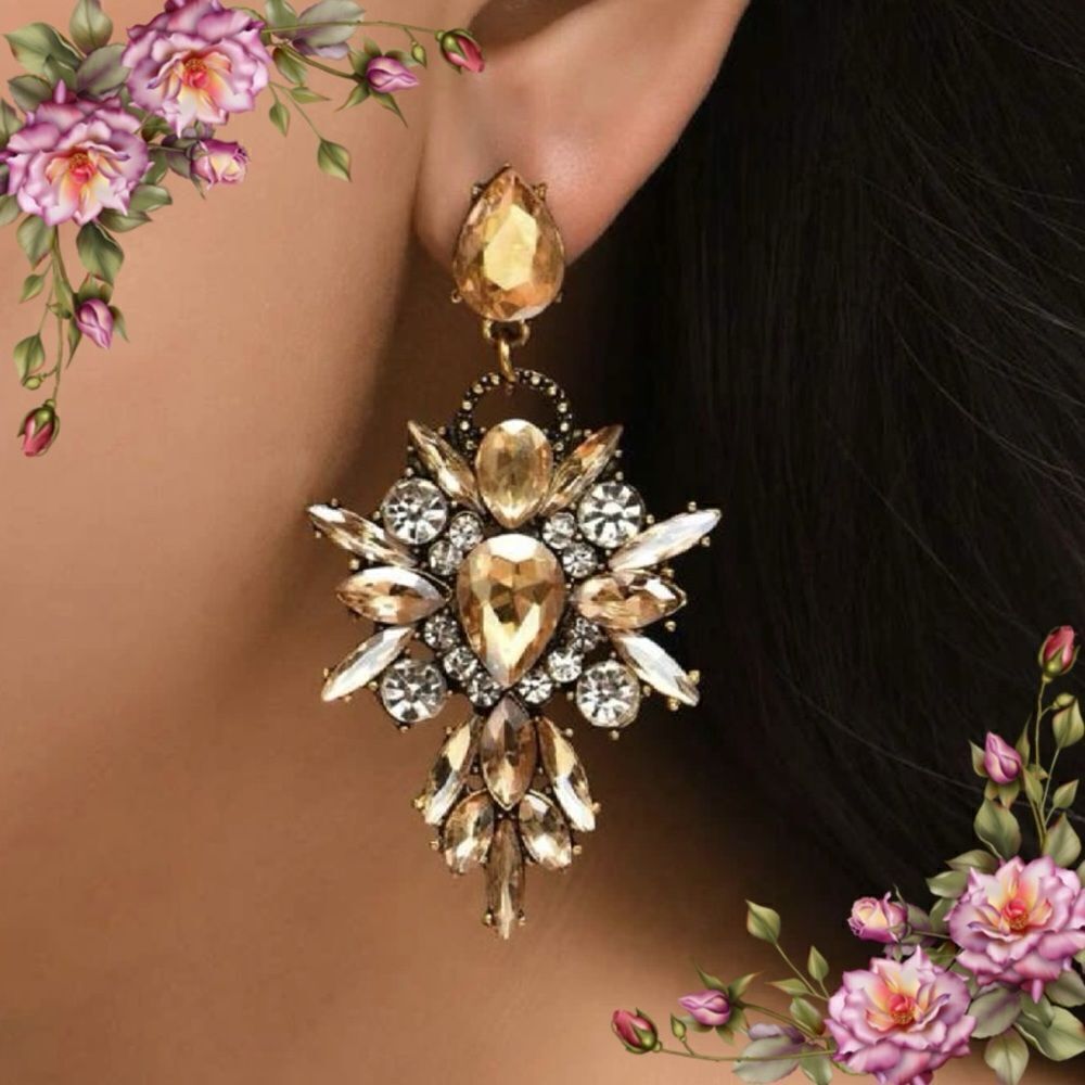 Champagne‎ Color Rhinestone Drop Earrings fall vibes autumn colors harvest theme